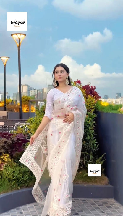 হোয়াইট রোজ অরগেঞ্জা শাড়ি