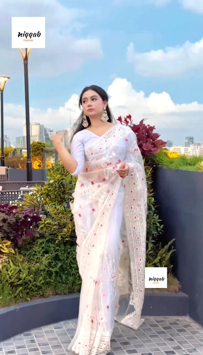 হোয়াইট রোজ অরগেঞ্জা শাড়ি